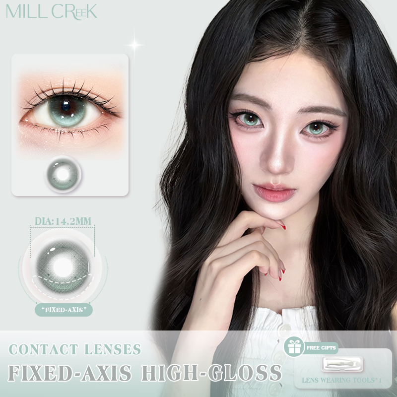 MILL CREEK คอนแทคเลนส์เขียว Fixed-Axis High-Gloss มีค่าสายตา กัน UV 14.2mm ส่งจากไทย
