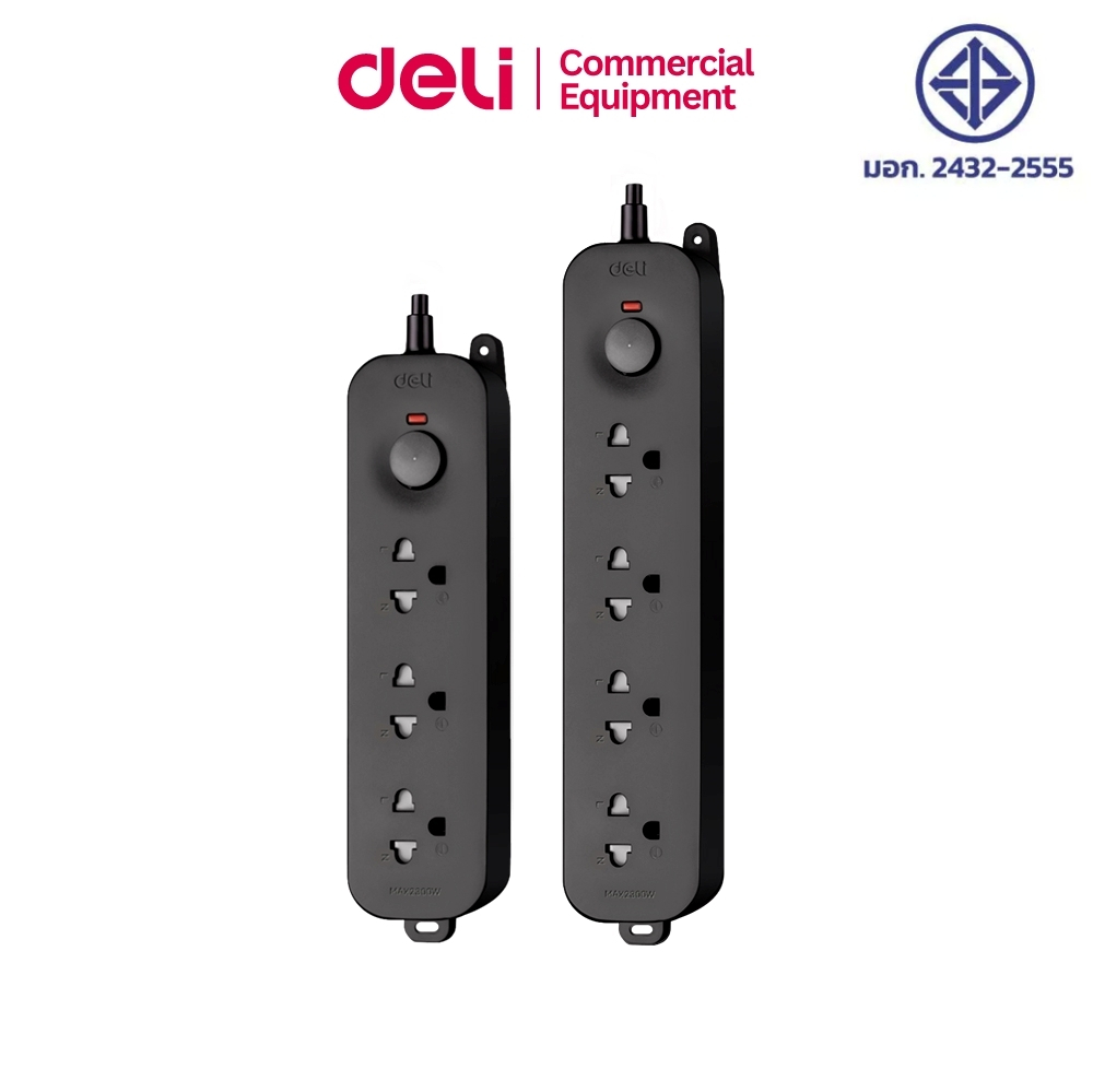 Deli ปลั๊กไฟ  2300w ป้องกันไฟเกิน ปลั๊กสามตา ปลอดภัยมีมอก ทนความร้อน เสียบแน่นไม่หลุด Power Socket