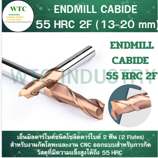 ดอกเอ็นมิลคาร์ไบด์ ENDMILL CABIDE 2F 55 HRC ดอกกัด CNC ดอกกัดคาร์ไบด์ 55 HRC SIZE : 13-20mm.