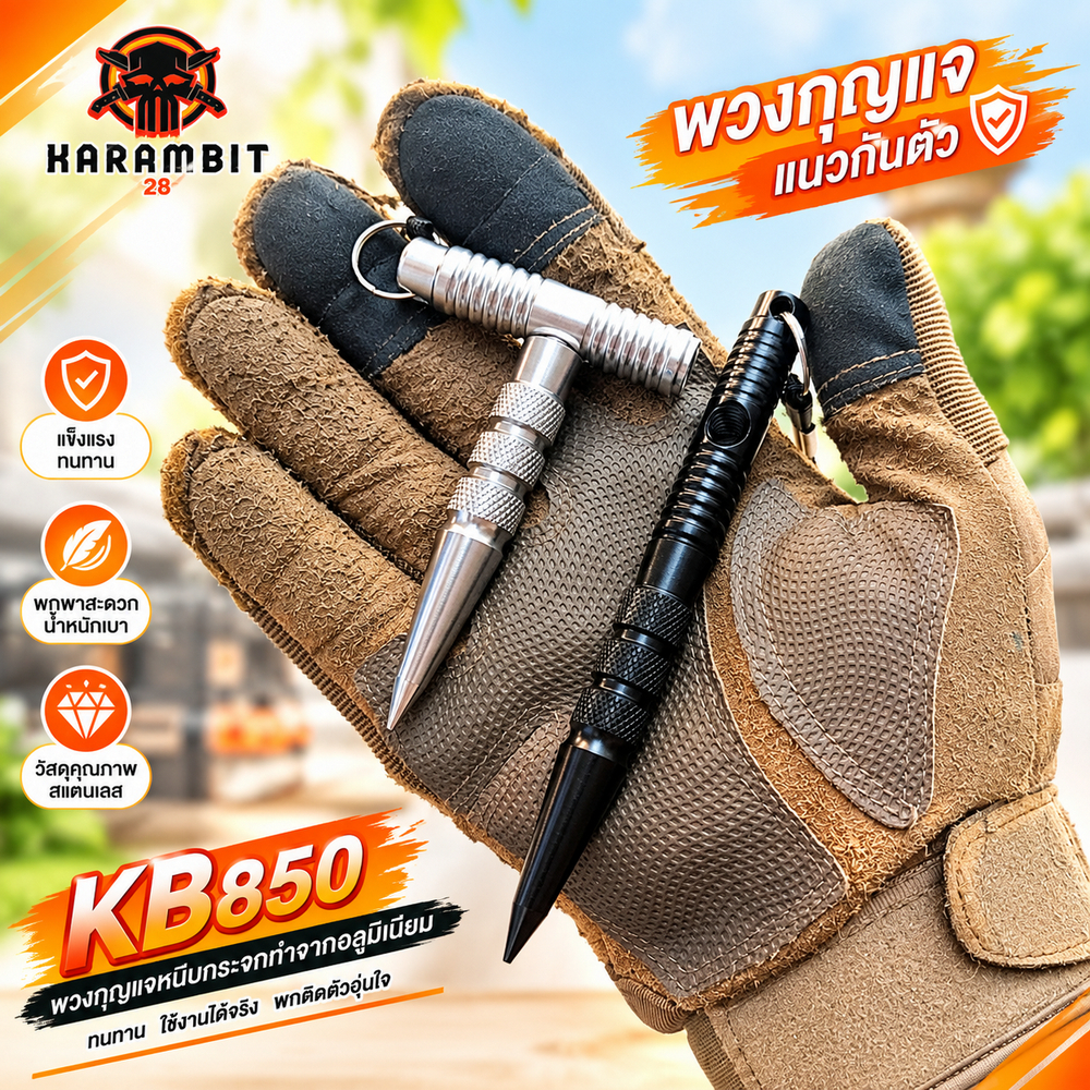 KB850 พวงกุญแจทุบกระจก 2in1 KUBOTAN คูบาตัน ทุบกระจก + กดลิฟท์แทนนิ้ว เพื่อความปลอดภัย! เพิ่มความปลอดภัยรอบด้าน