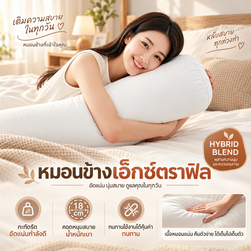 Moon หมอนข้าง เส้นใยโพลีเอสเตอร์ ป้องกันไรฝุ่น แบคทีเรีย
