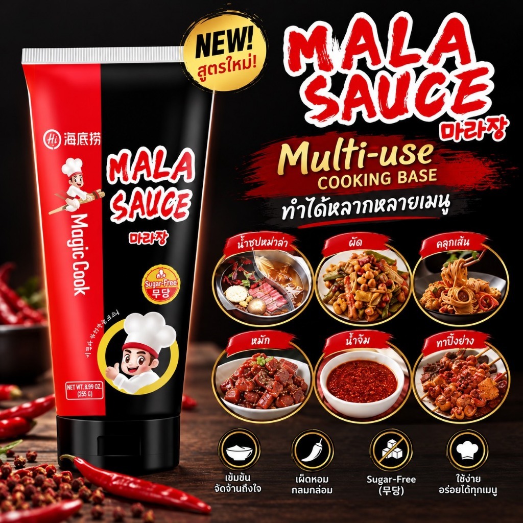 Haidilao Mala sauce ซอสหม่าล่าแบบหลอดบีบ 225 กรัม ทำได้หลากหลายเมนู ซูป ผัด หมัก ปิ้งย่า