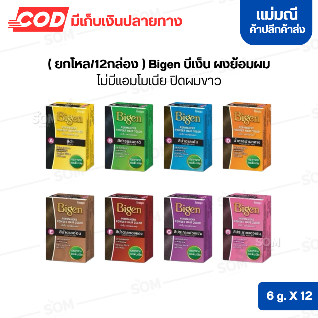 (ยกโหล/12กล่อง) Bigen บีเง็น ผงย้อมผม ไม่มีแอมโมเนีย ปิดผมขาว