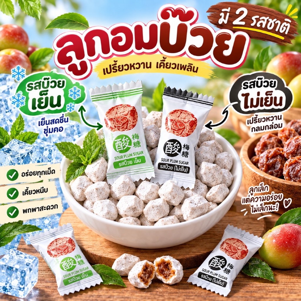 ลูกอมบ๊วย เปรี๊ยว อม หวาน เค็มนิดๆ อร่อย ขนาด 500-1,000 กรัม