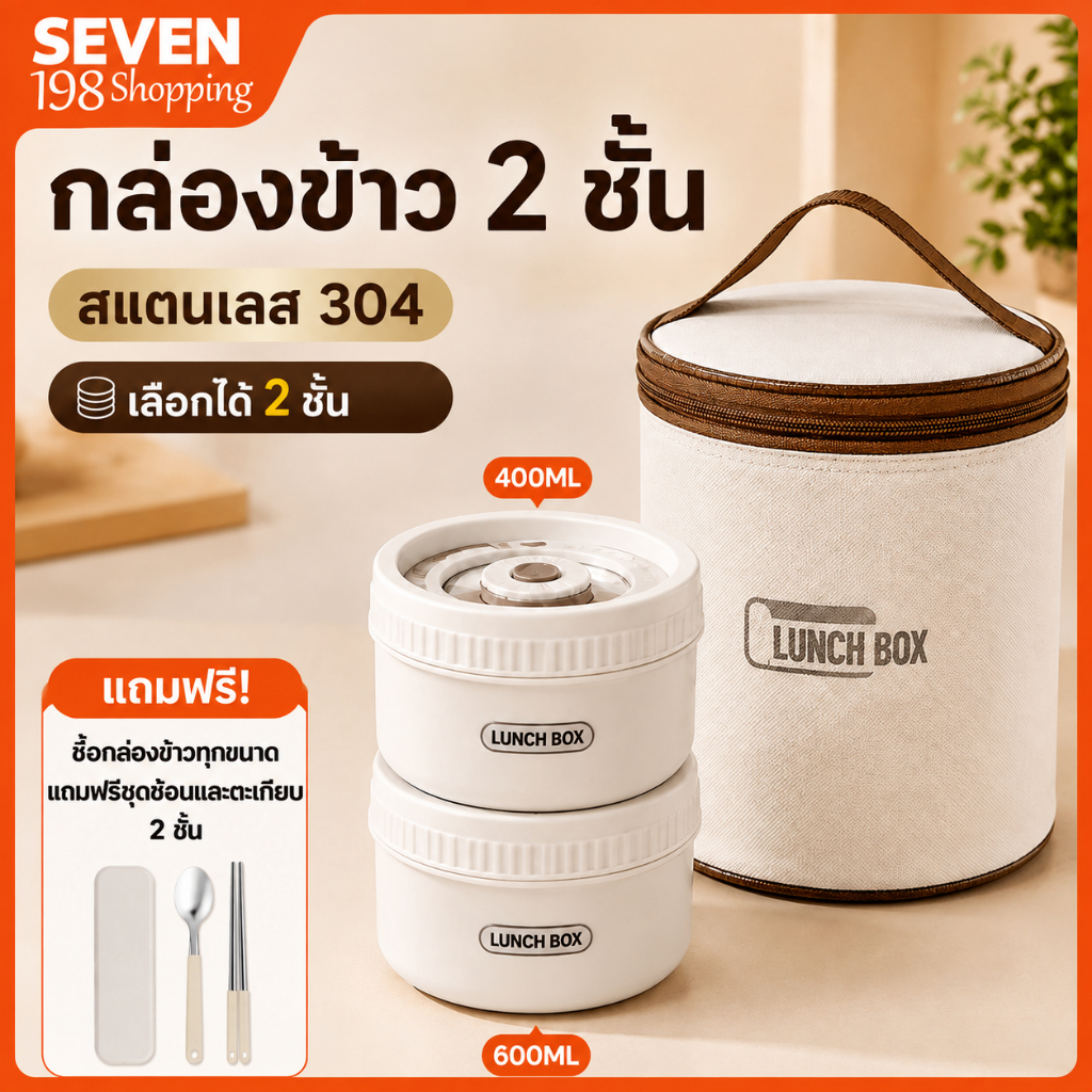 กล่องข้าว เก็บอุณหภูมิ 304 เหล็กกล้าไร้สนิม กล่องข้าวเข้าไมโครเวฟได้ มีตะเกียบและช้อนแถมให้ฟรีหนึ่งชุด