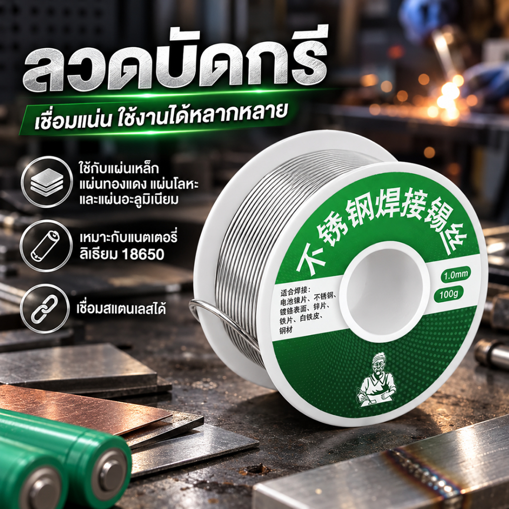 ลวดบัดกรีแบบใช้แล้วทิ้ง 50/100g 1.0mm เชื่อมทองแดงเหล็กนิกเกิลแบตเตอรี่ขั้วโลก ลวดเชื่อมซ่อมสากล