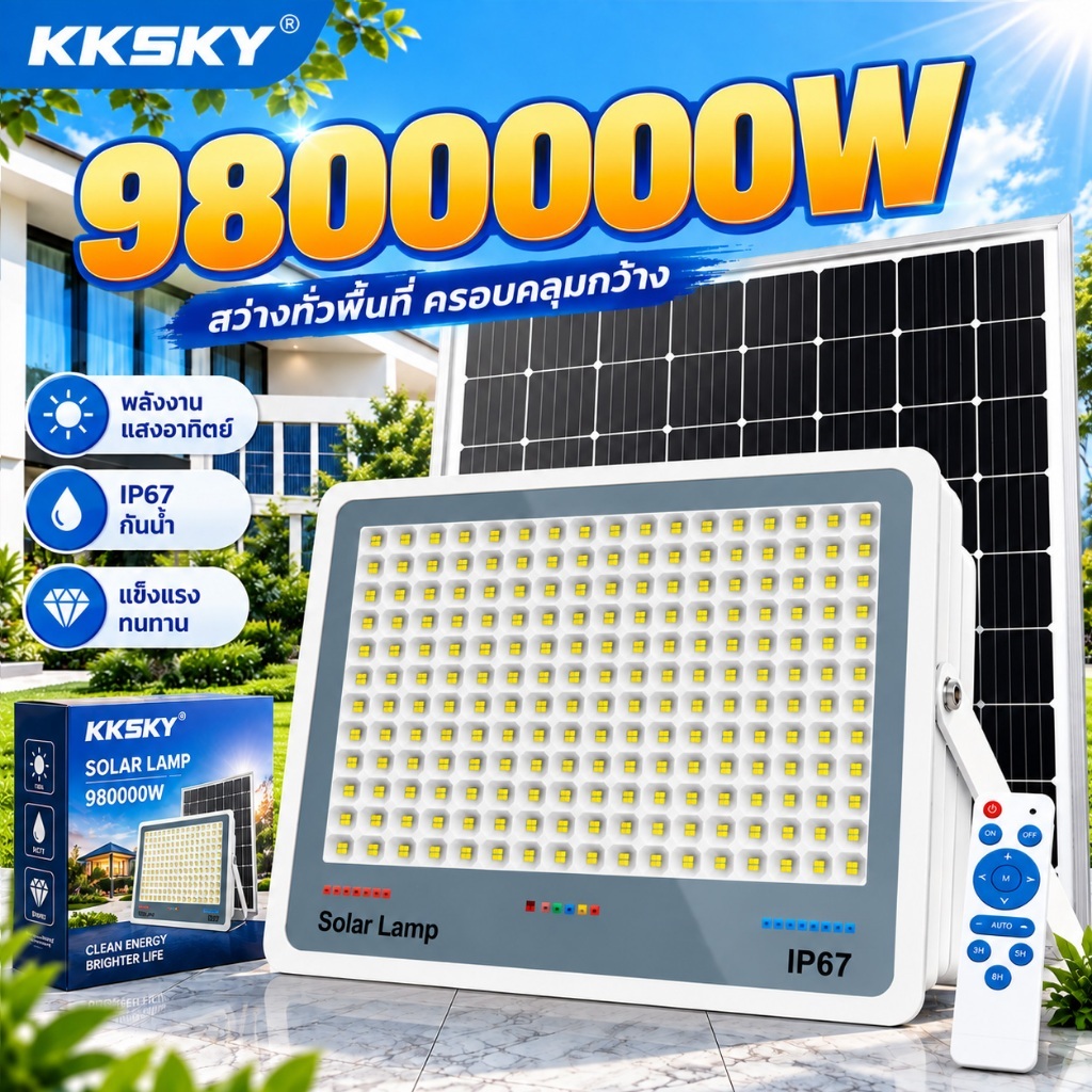 KKSKY ซื้อ1 แถม1 ไฟโซล่าเซลล์ 9800000W ลูกปัดโคม ไฟบิ๊กแมคสุดสดใส Solar light LED IP67 แผงโซลาร์เซลล์ โคมไฟโซลาร์เซลล์ แ