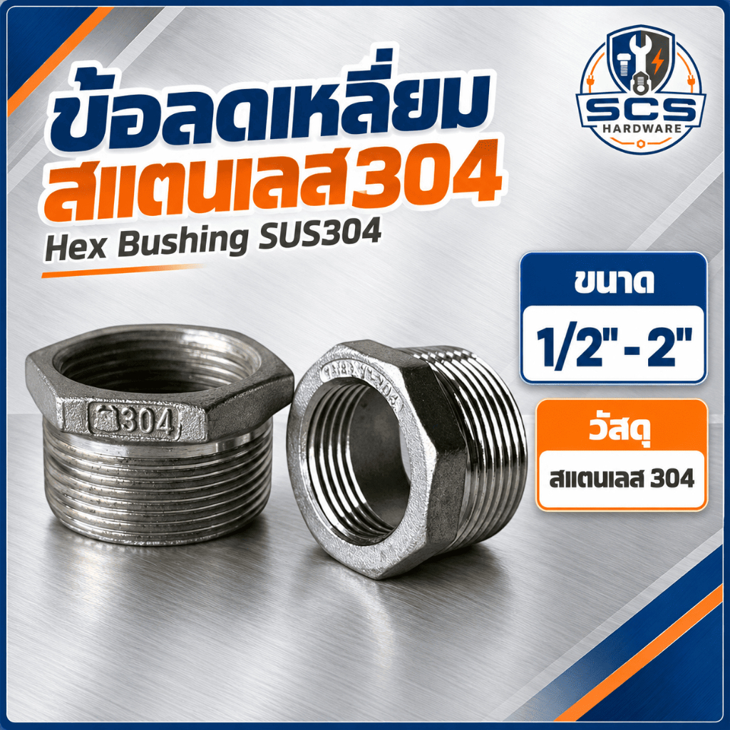 ข้อลดเหลี่ยม สแตนเลส ขนาด3/8" -2นิ้ว ข้อต่อลดขนาด เกลียวนอก-ใน ลดเหลี่ยมสแตนเลส อุปกรณ์สแตนเลส Stainless Hexagon Bushing
