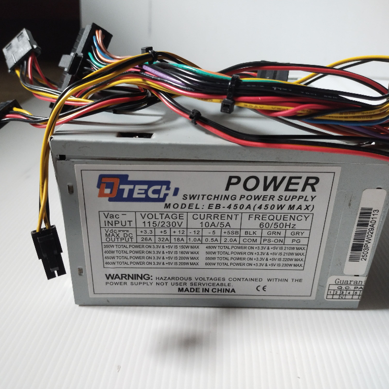 มือสอง สภาพดี Dtech Power Supply 450W รุ่น PW029A(24 PIN) รองรับ SATA+IO (NO BOX) #อุปกรณ์คอมพิวเตอร