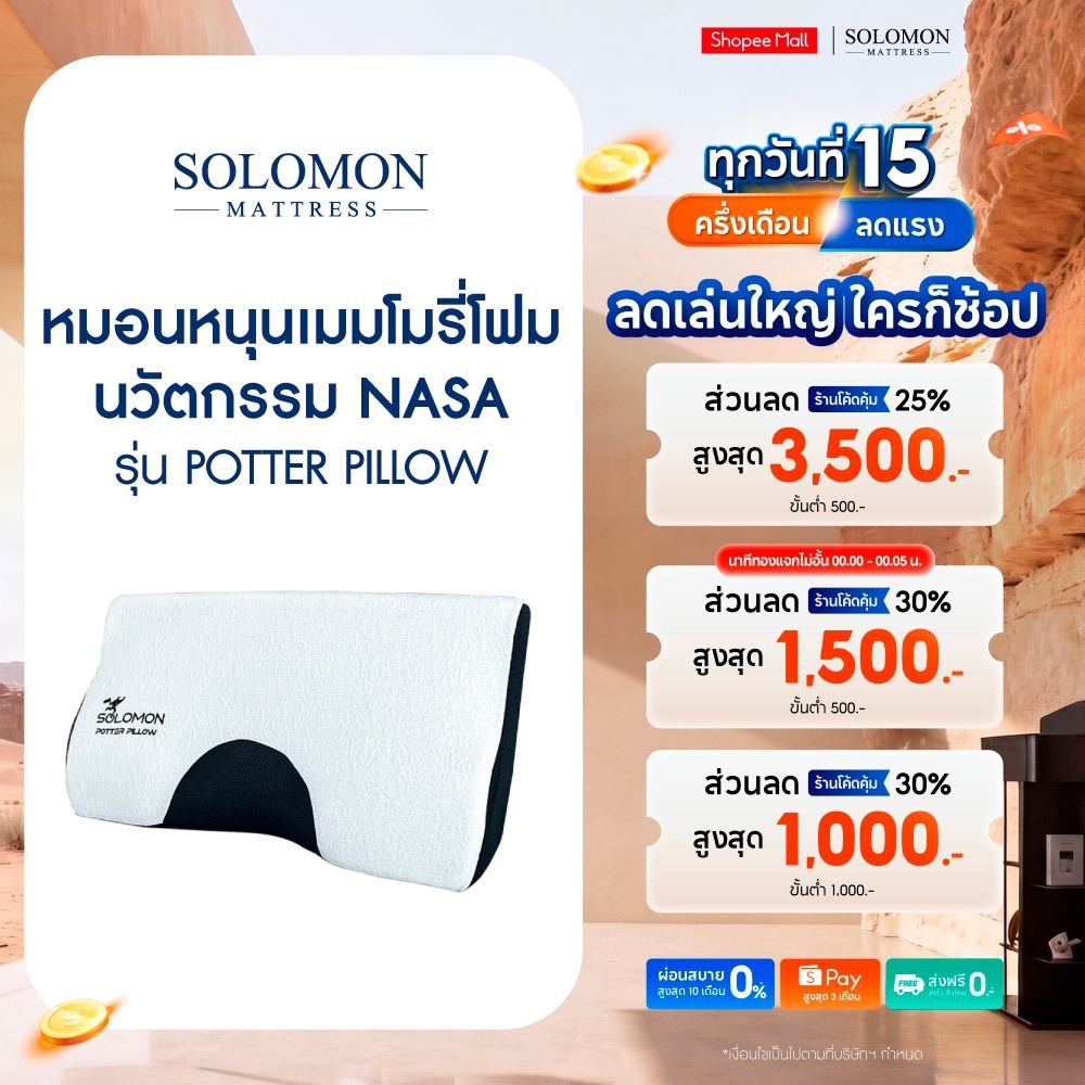Solomon หมอนเมมโมรี่โฟม รุ่น Potter Pillow รองรับสรีระ ลดปวดคอ หลับสบายตลอดคืน