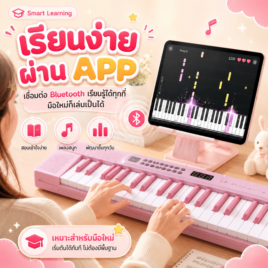 Shiada เปียโนไฟฟ้าพับได้ 61คีย์ คีย์ถ่วงน้ำหนัก เสียงเปียโนจริง ไฟตามเล่น รองรับหูฟังซ้อมกลางคืน เหมาะเด็กและมือใหม่