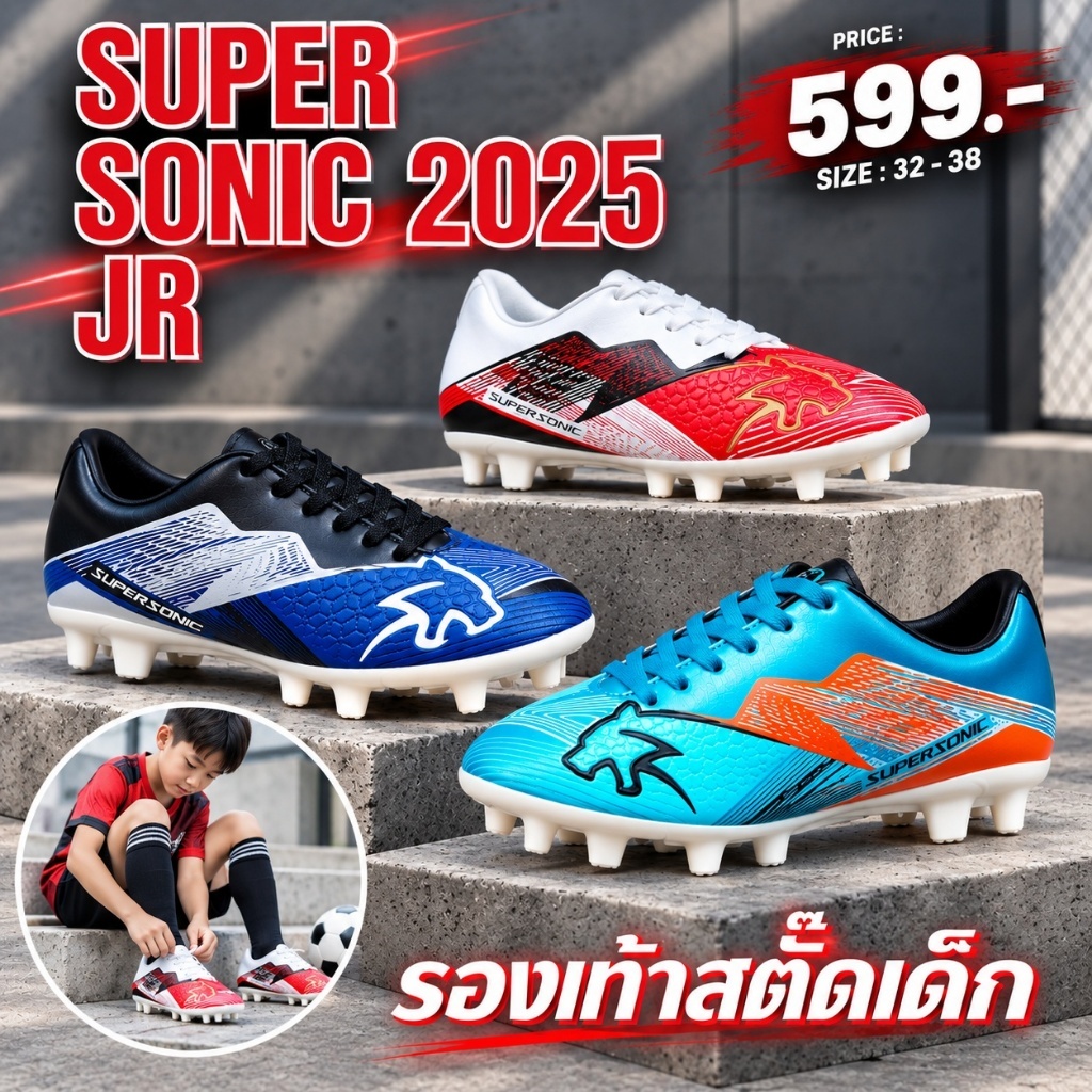 รองเท้าสตั๊ดเด็ก ลิขสิทธิ์แท้ จาก PAN รุ่น SUPER SONIC 2025 JR รหัส PF-156A