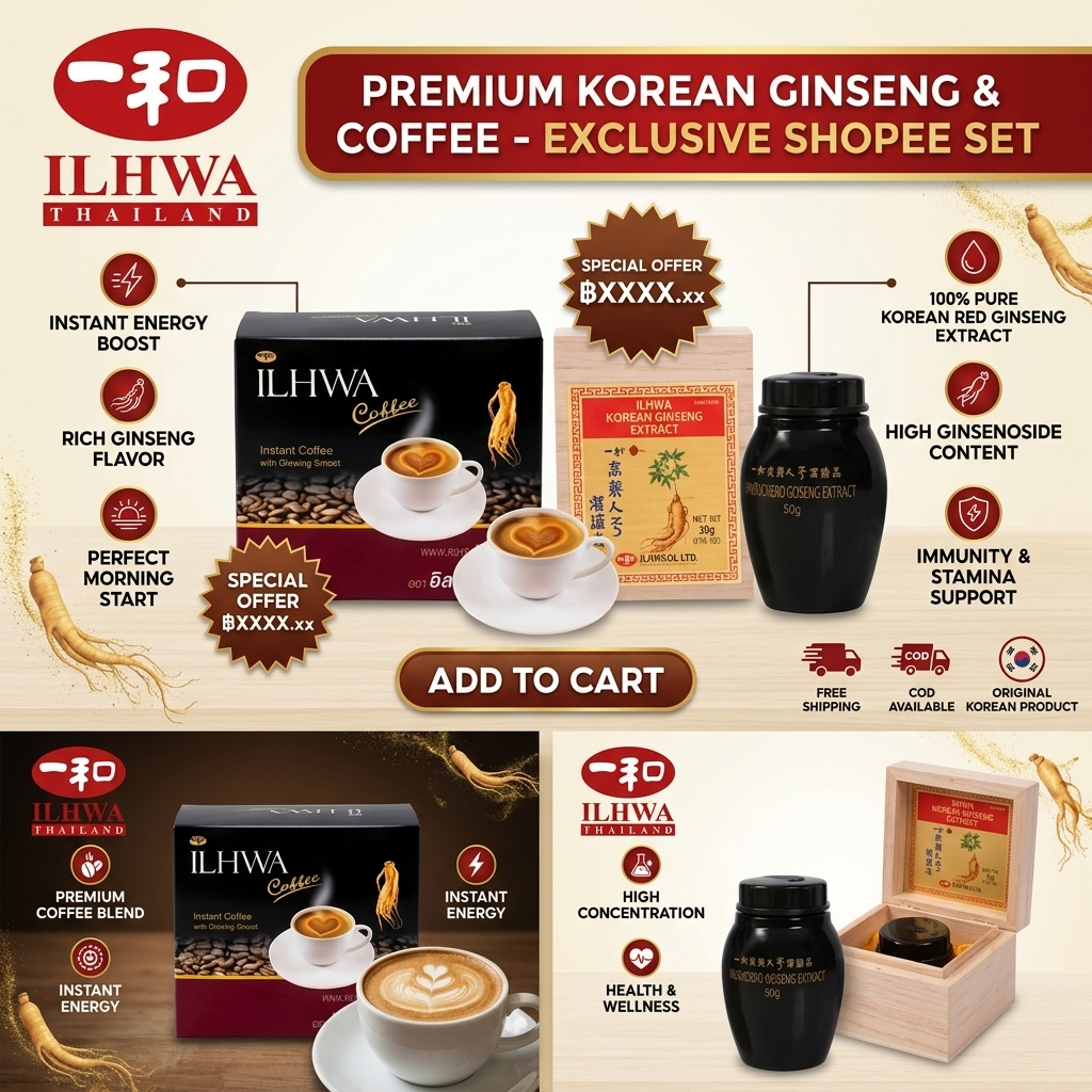 กาแฟโสมอิลวา ขนาด 150g คู่กับ หัวสกัด 50 กรัม โสมขาว อิลวา