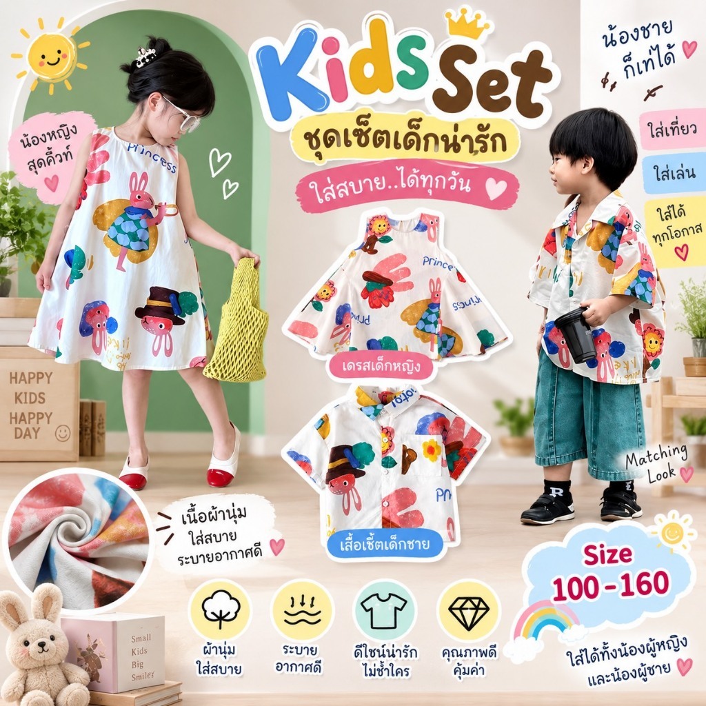 BB093 ชุดเด็กผู้ชายและเด็กผู้หญิง เสื้อพิมพ์ลายการ์ตูนน่ารัก