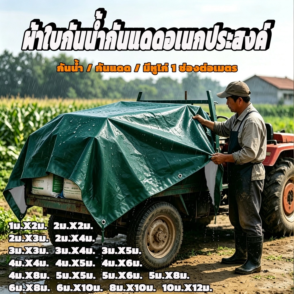 ผ้าใบ PE คุณภาพสูง ประสิทธิภาพเยี่ยม กันแดดกันฝน (พร้อมหูไก่) กันน้ำ 100% ใช้งานได้หลากหลาย เก็บเงินปลายทางได้