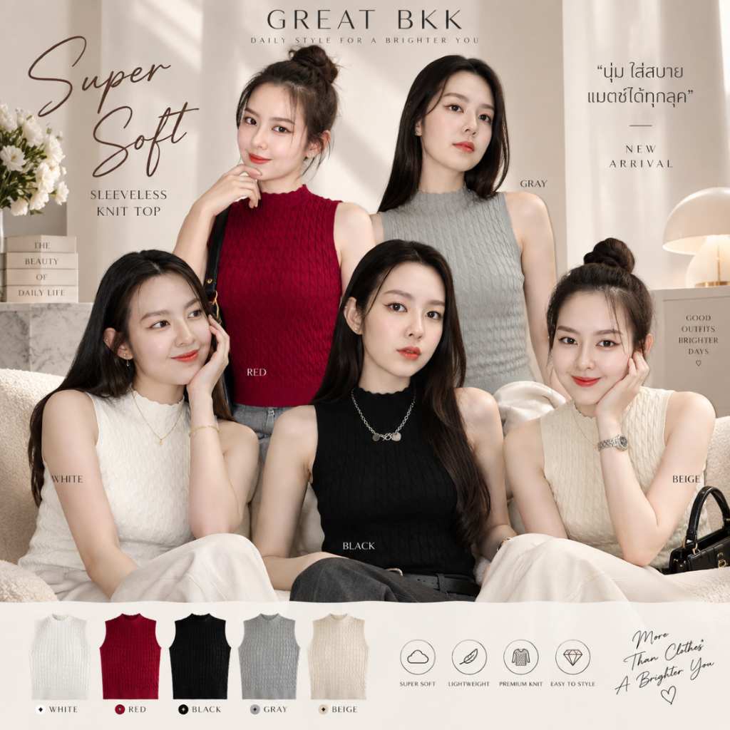 𝒩𝑒𝓌 6สี เสื้อคอปีน แขนกุด ทอลายทวิส เสื้อไหมพรม เนื้อผ้านิ่มละลาย ใส่สบาย พร้อมส่ง