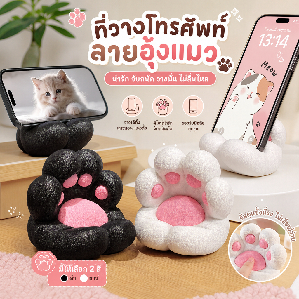 ขนาดใหญ่พิเศษ ที่วางโทรศัพท์ ขาตั้งมือถือรูปกรงเล็บแมวพิมพ์ 3D น่ารัก ตั้งบนโต๊ะ ของตกแต่งโต๊ะ