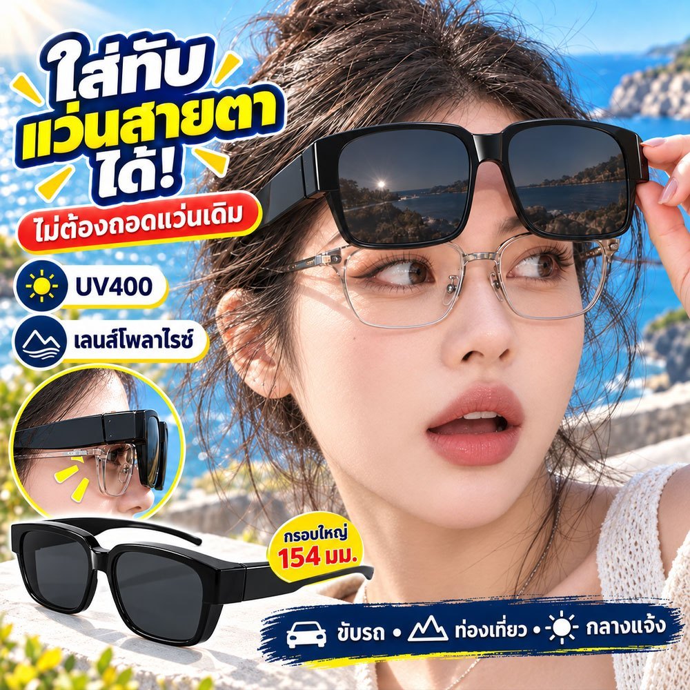 แว่นกันแดดสายตาสั้น แว่นตากันแดด แว่นดํา แว่นตาแฟชั่น uv400 polarized ใช้งานได้แม้ในเวลากลางคืน