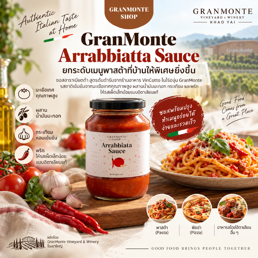 ซอสอาราเบียตต้า GranMonte 340 กรัม | Arrabbiata Pasta Sauce มะเขือเทศรสเผ็ดแท้
