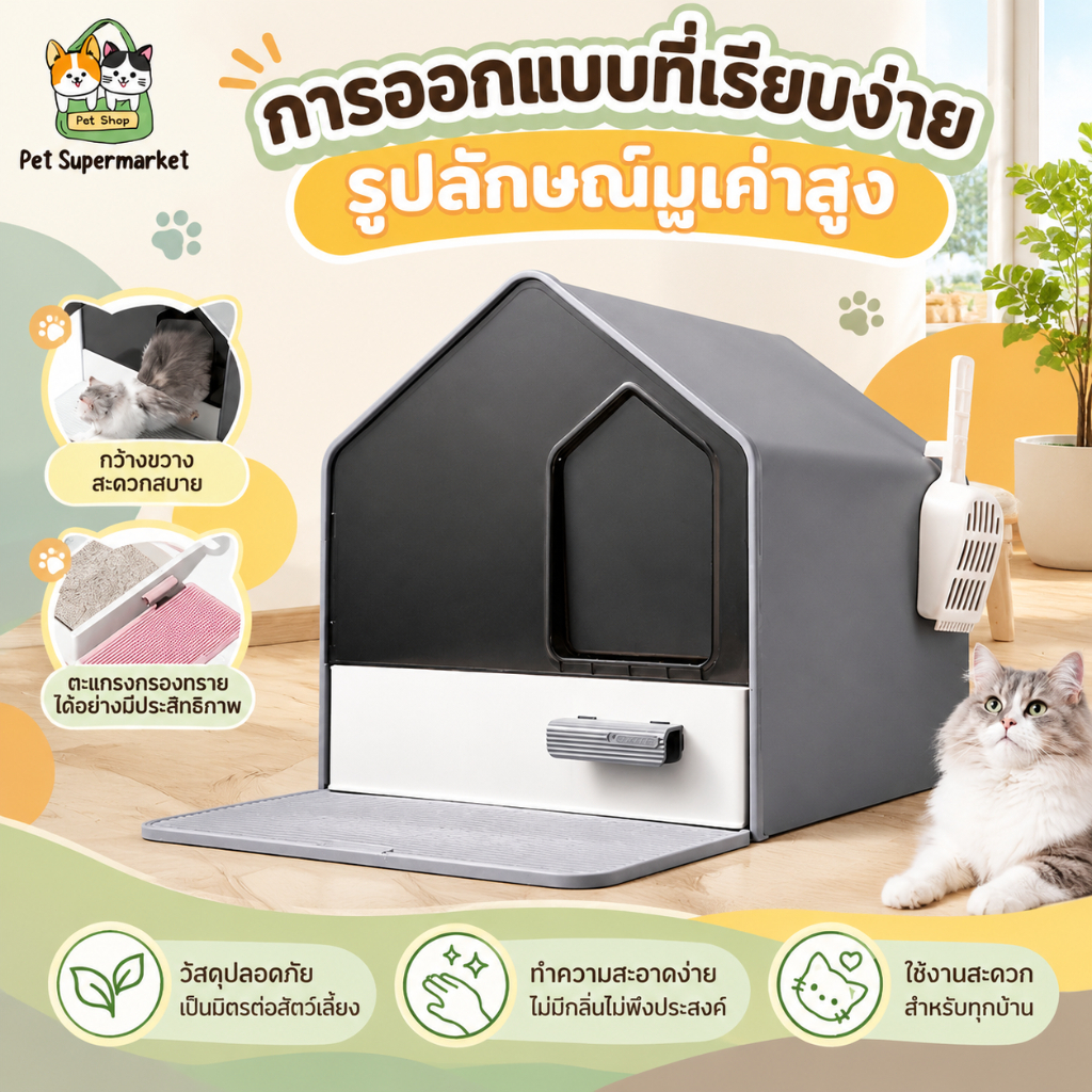 กระบะทรายแมวคุณภาพสูง พื้นที่กว้างขวาง ประเภทลิ้นชัก ป้องกันทราย กระเด็นcatlitterboxถาดทรายแมว ห้องน้ำแมวขนาดใหญ่ ส้วมแม