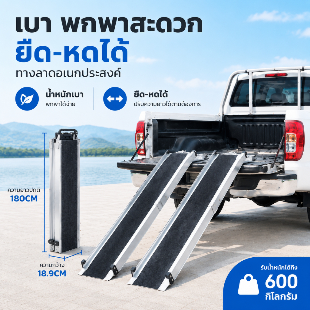ทางลาดรถเข็น อะลูมิเนียม รับน้ำหนัก 300กก. ยืดหดได้ พกพาสะดวก พร้อมกระเป๋าหิ้ว สำหรับขั้นบันได