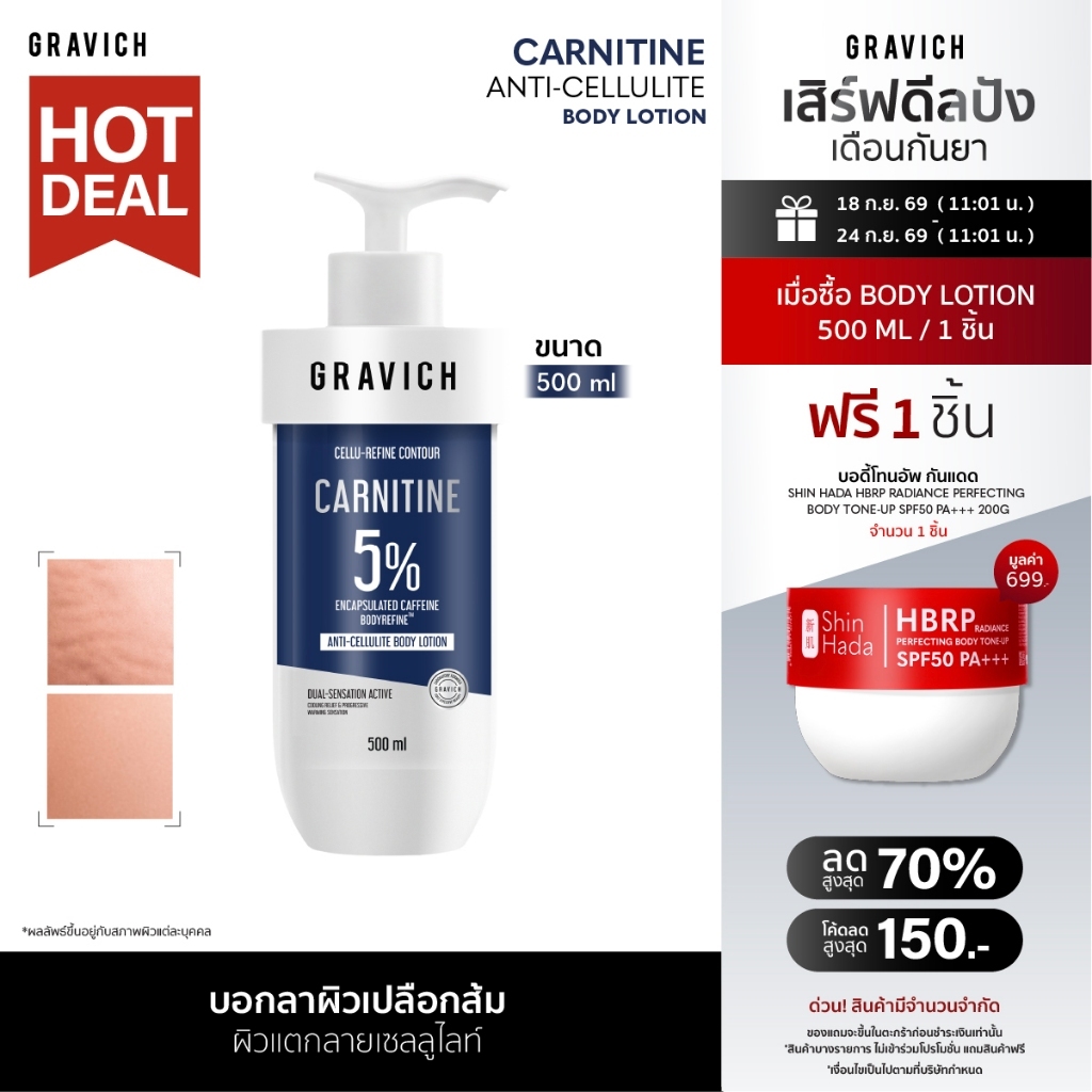 Gravich Carnitine Anti-Cellulite Firming Body Lotion 500ml แอนตี้เซลลูไลท์ ผิวแตกลายดูเรียบเนียน กระชับขึ้น ผิวเปลื
