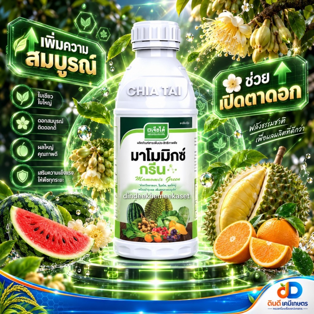 มาโมมิกซ์ กรีน (สาหร่าย + อะมิโน) ขนาด 1 ลิตร : เจียไต๋ #เปิดตาดอก ยืดช่อ ดอกใหญ่ บำรุงผล เพิ่มความสมบูรณ์