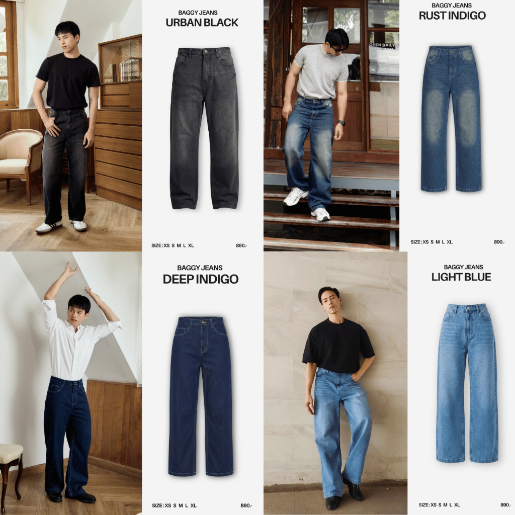 JOHNFON Baggy jeans กางเกงยีนส์ขายาว ทรงแบคกี้