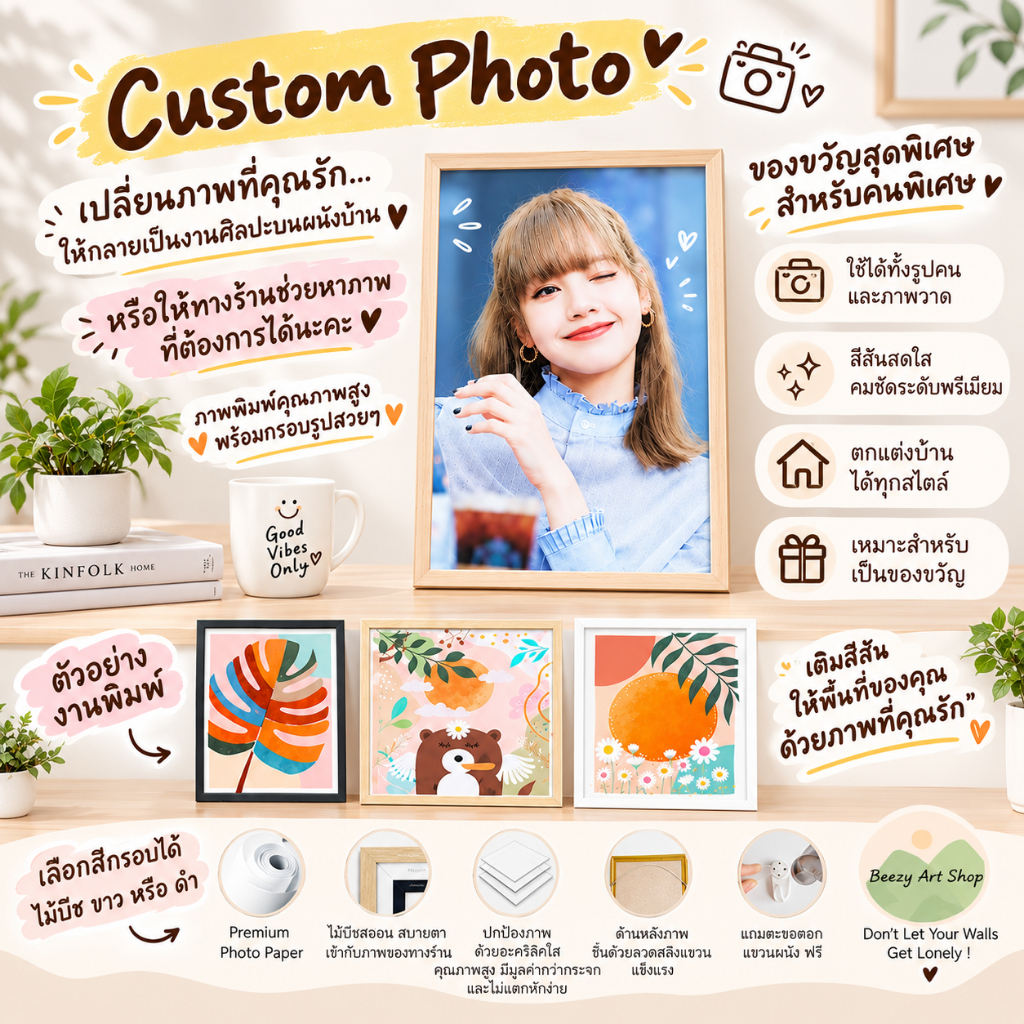 ส่งภาพให้ร้านพิมพ์ หรือให้ทางร้านหาภาพให้ กรอบรูป DP000 Custom Photo ผลิตจากกระดาษ Premium Photo คุณภาพดี