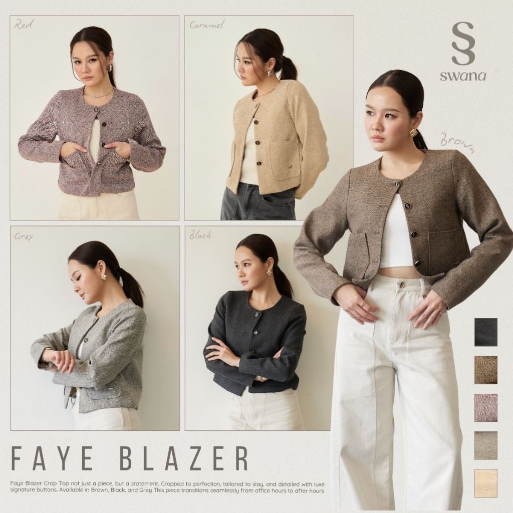 ** พร้อมส่ง ** Swana.ss -  Faye blazer crop top (S-7XL) 🌼🤍 เสื้อครอปเบเซอร์ ผ้าทวิตทอกระสอบ