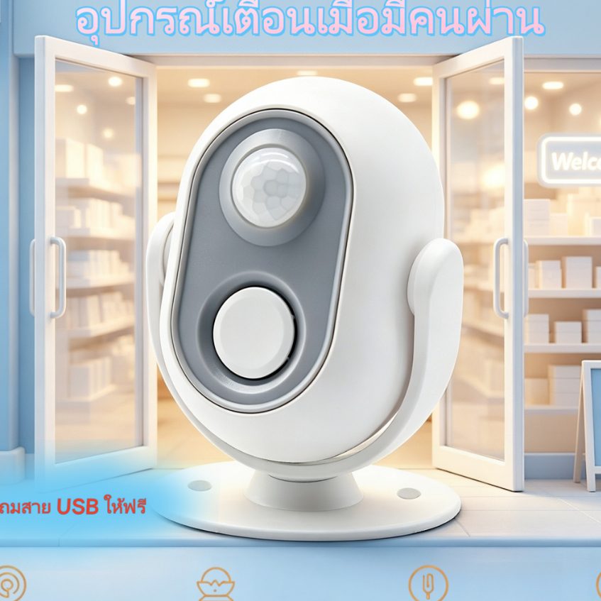 อุปกรณ์แจ้งเตือนอัจฉริยะ ปรับมุมได้ 360 องศา มาพร้อมสาย USB ในตัว ตรวจจับคนเดินผ่านด้วยระบบอินฟราเรด
