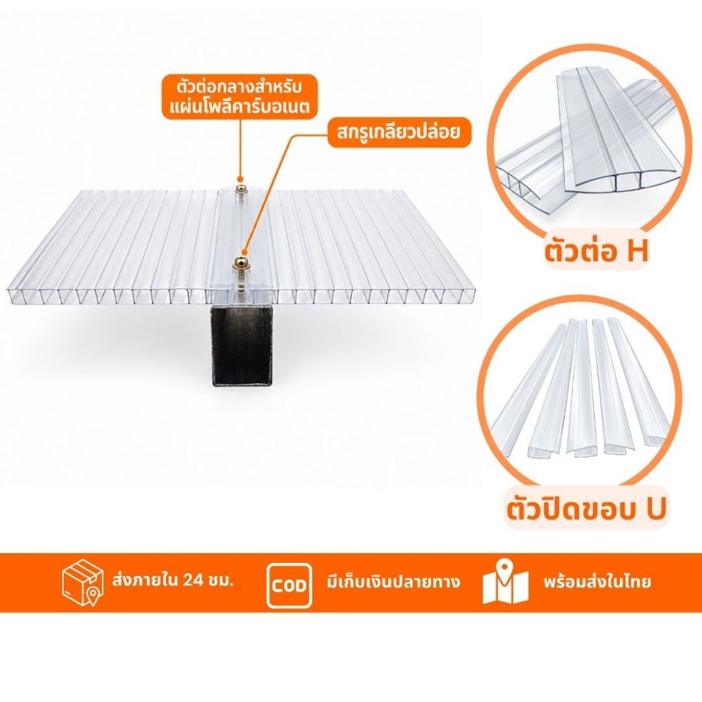 ตัวต่อ H และตัว ปิดขอบ (พลาสติก) ยาว 150cm สีใส  ตัวเชื่อม สำหรับแผ่นโพลีคาร์บอเนตหนา 6มิล งานหลังคา วัสดุก่อสร้าง