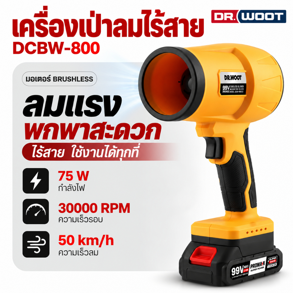 เครื่องเป่าลมไร้สาย DR.WOOT DCBW-800 โบเวอร์ เครื่องเป่าลม ที่เป่าลมไฟฟ้า เครื่องเป่าลมเจ็ท Blower