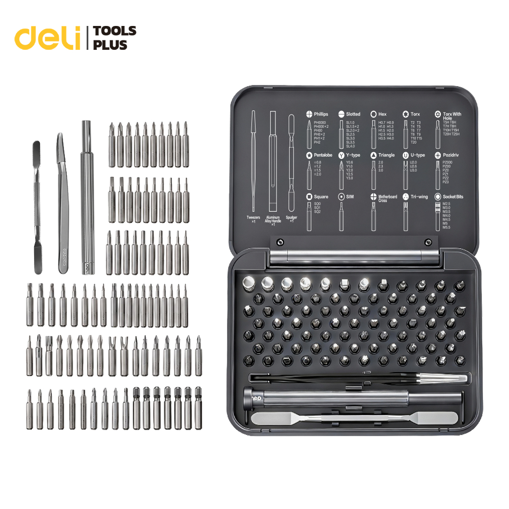 Deli ชุดไขควงแรทเชท 84ชิ้น หัวไขควงแม่เหล็ก ด้ามฟรีหมุนซ้ายขวา เหล็ก S2+CR-V Screwdriver Set