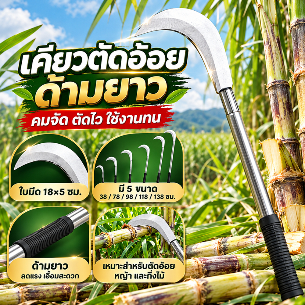 เคียวเกี่ยวหญ้า เหล็ก SK5 แมงกานีสแท้ คม แข็งแรง เคียวตัดหญ้า มีดถางหญ้า ตัดกิ่งไม้ งานสวน งานเกษตร