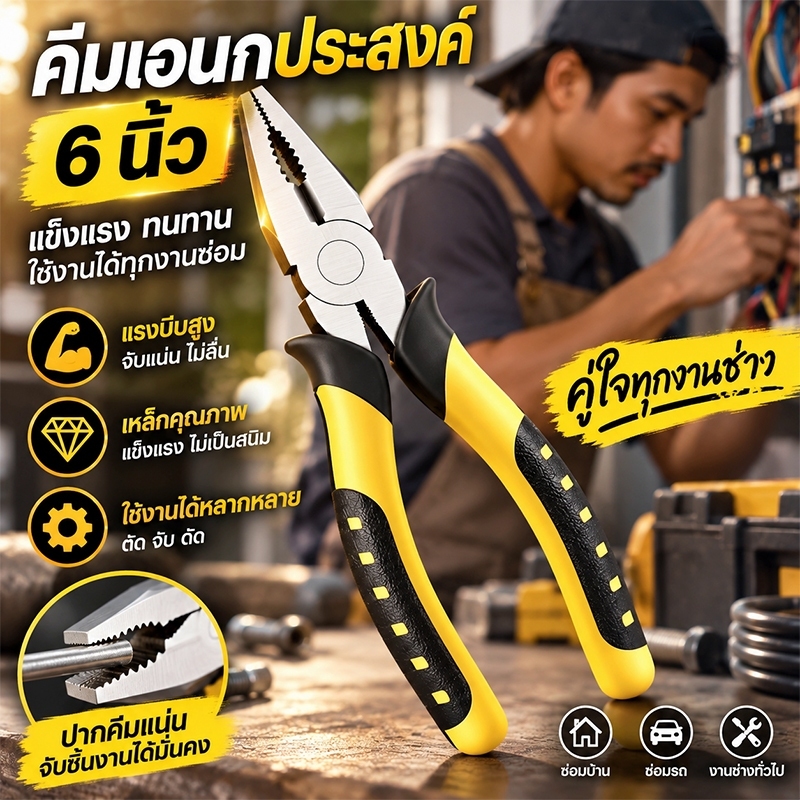 【3ชิ้นเซ็ตสุดคุ้ม】คีมตัดลวด 6 นิ้ว คีมปากจิ้งจก คีมปากจระเข้ อุปกรณ์ช่างคุณภาพ ทนทาน แถมฟรี! จัดส่งด่วน