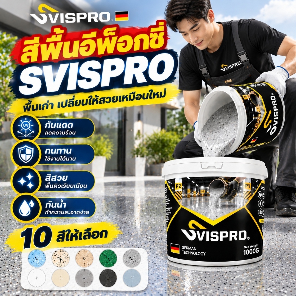 SVISPRO สีทาพื้นปูน ผสมเม็ดทรายคุณภาพดี พื้นเรียบเนียน ทนทาน ไม่ต้องจ้างช่าง เหมาะพื้นคอนกรีตเก่า ภายในและภายนอก