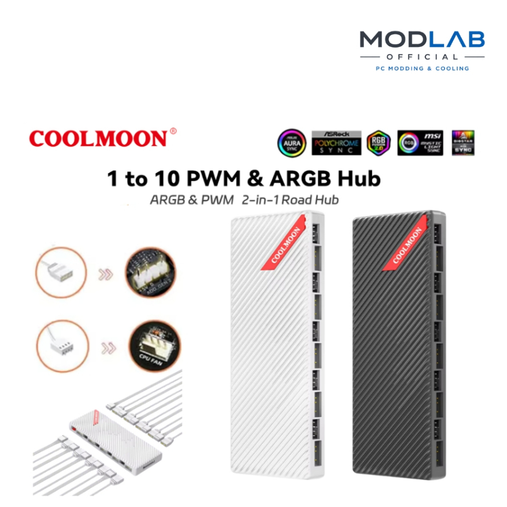 COOLMOON ฮับ PWM 1-10 5V3PIN AURASYNC แบบแม่เหล็กและรองรับพัดลม RGB 10 ตัว รุ่น AM10