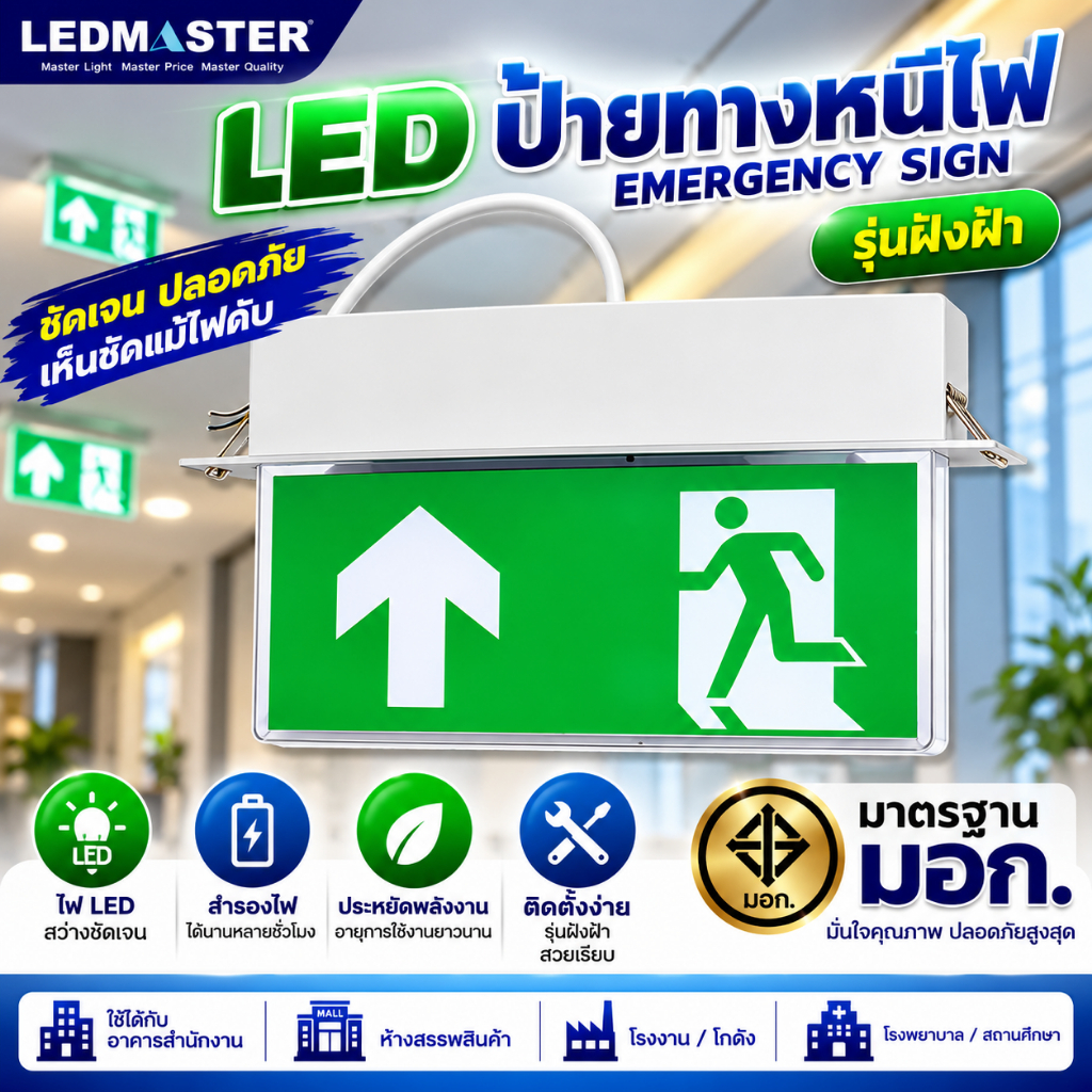 *ราคาส่ง* ชนิดฝังฝ้า ป้ายไฟทางหนีไฟ led ป้ายทางออกฉุกเฉิน ไฟดับ ไฟตก สำรองไฟ 3-5 ชม. ไฟบ้าน 220V (รูปลูกศรชี้ขึ้น )