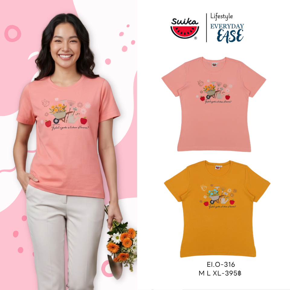 เสื้อแตงโม (SUIKA) - เสื้อยืดคอกลมแขนสั้น ผ้าอินเตอร์ล็อก ลายIM'CATTING ( EI.O-293 316 255 338 201 ) — صورة 3