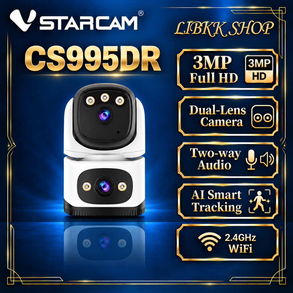 Vstarcam CS995DR (เลนส์คู่) กล้องวงจรปิดไร้สาย ความละเอียด 3MP indoor มีAI+ คนตรวจจับสัญญาณเตือน