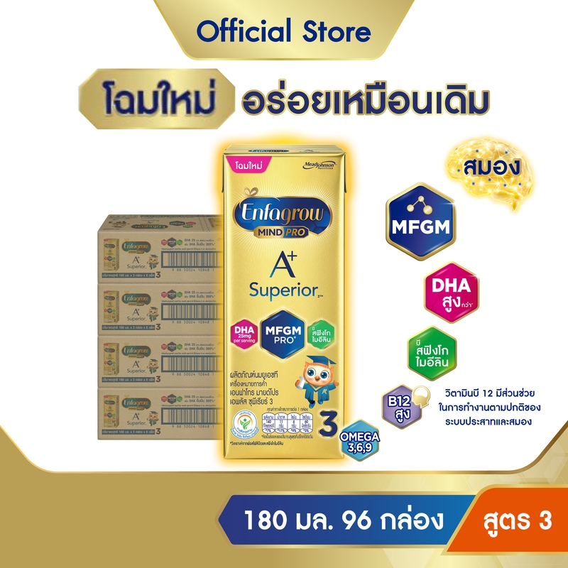 นมกล่อง เอนฟาโกร ยูเอชที ซุพีเรียร์ สูตร3 (24 กล่อง) x4 ลัง Enfagrow UHT Superior Stage3 (24 boxes) x4