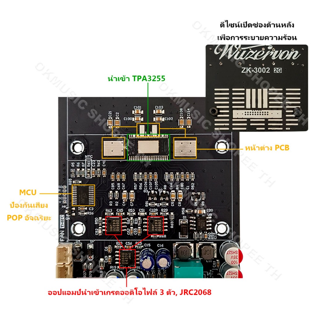 OKMUSIC 🔧 ZK-3002 2G Pure Power Amplifier ใช้ชิป TPA3255 แท้ กำลังสูง สเตอริโอ/โมโน เหมาะสำหรับโฮมเธียเตอร์ ลำโพง DIY - รูปที่ 5