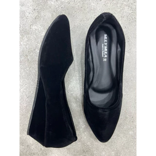 รองเท้าคัทชูผู้หญิงสีดำ หัวมน หัวแหลม แบบไม่มีส้น ไซต์ 36-42“