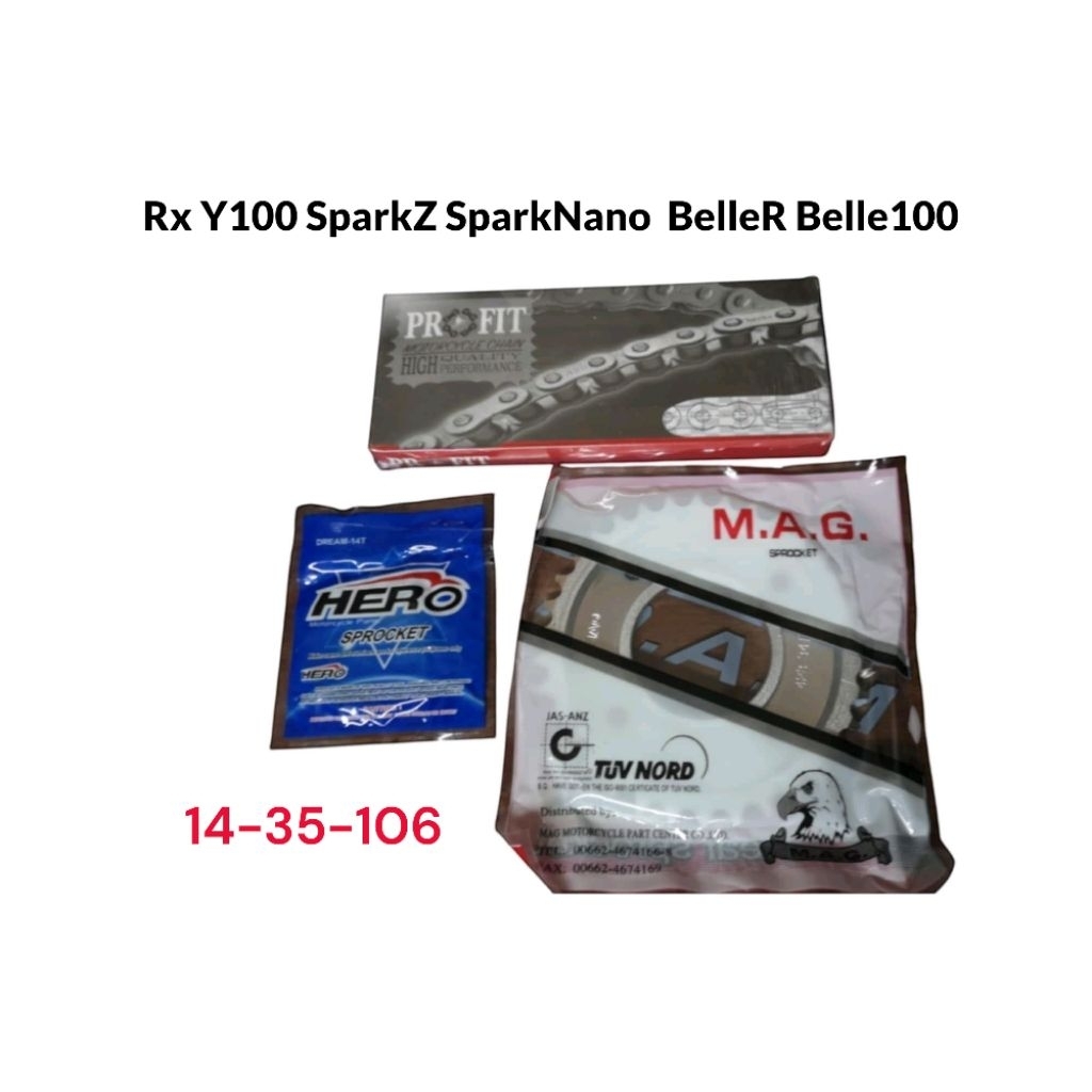 โซ่สเตอร์ Rx Y100 Spark-Z Spark-nano ฺBelleR Belle100 ครบชุด 3ชิ้น สเตอร์หน้า-สเตอร์หลัง-โซ่