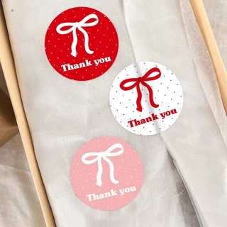 ( hh ) สติกเกอร์โบว์ Thank you สติกเกอร์ปิดผนึกทรงกลม สติกเกอร์ปิดผนึกบรรจุภัณฑ์ DIY
