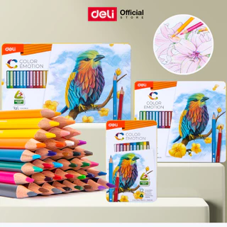 Deli ดินสอสีไม้กล่องเหล็ก คุณภาพสูง 12/24/36 สี แท่งหกเหลี่ยม สีสดใส สวยคมชัด Color Pencil