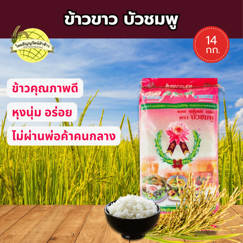 ข้าวขาวคัดพิเศษ ตราบัวชมพู 14 กก. ข้าวสารคุณภาพ สดใหม่ ส่งตรงจากโรงงาน ราคาคุ้มค่า