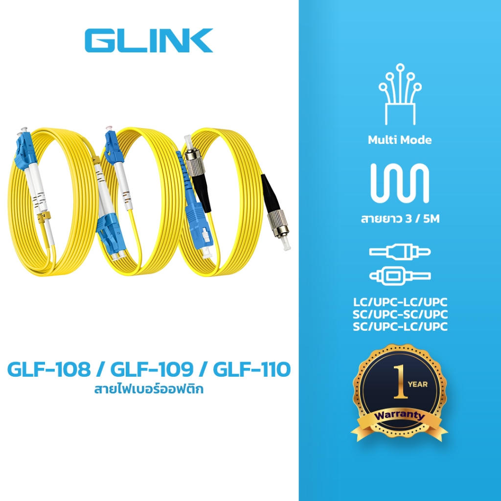 GLINK GLF-108 109 110 สายไฟเบอร์ออฟติก Multi Mode 3 เมตร รับประกัน 1ปี