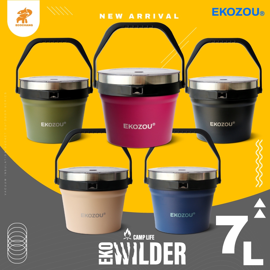 EKOZOU รุ่น EKO WILDER ถังน้ำแข็งสแตนเลส 304 7L เก็บความเย็นนาน แข็งแรง พกพาง่าย มีที่เปิดขวด ฝาปิดแ